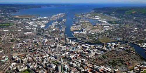 Aerial view of the Port of Belfast, Northern Ireland