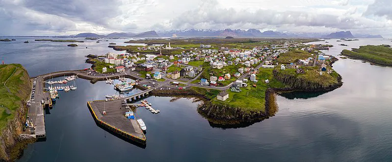 Aerial view of the Port of Stykkishólmur, Iceland