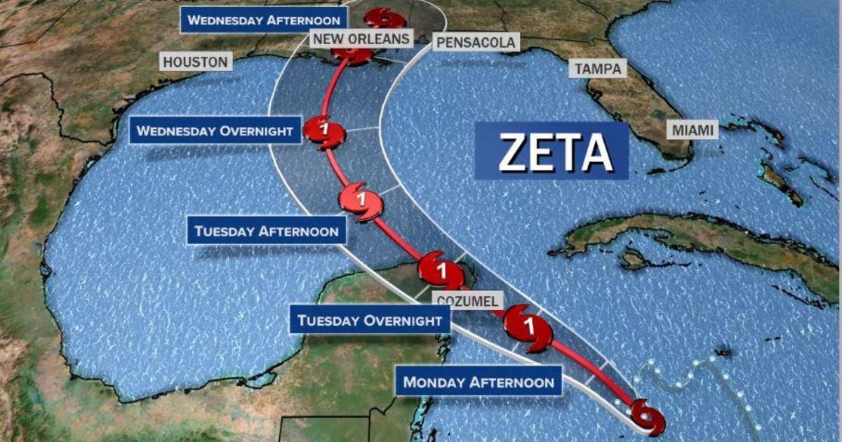 Category 2 Hurricane Zeta (2020) - Storm Data & Projected Landfall Location Map